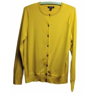 LANDS' END CARDIGAN SWEATER, CITRON GREEN, COTTON, SIZE SMALL
